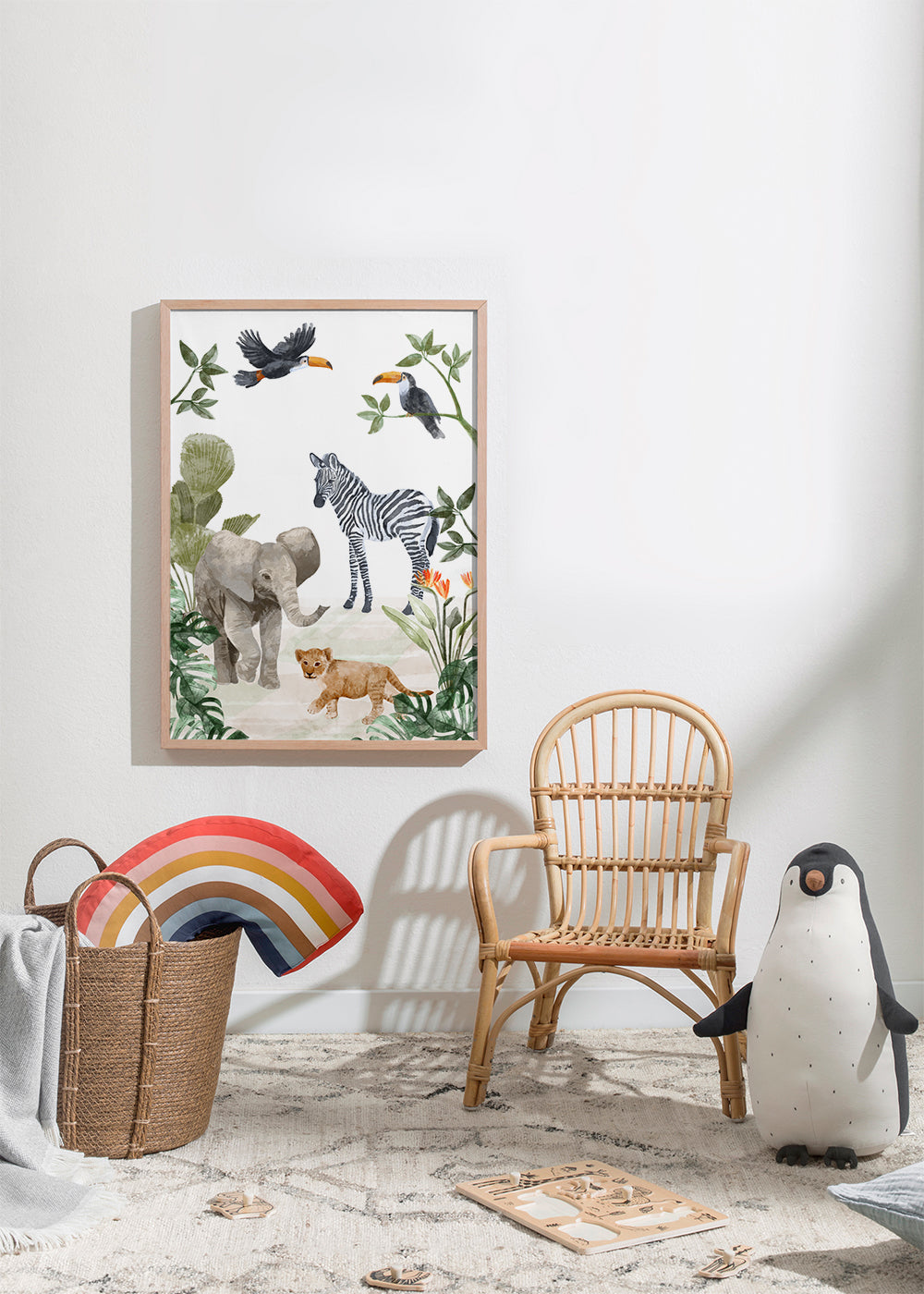 Barnposter med djungeldjur akvarell
