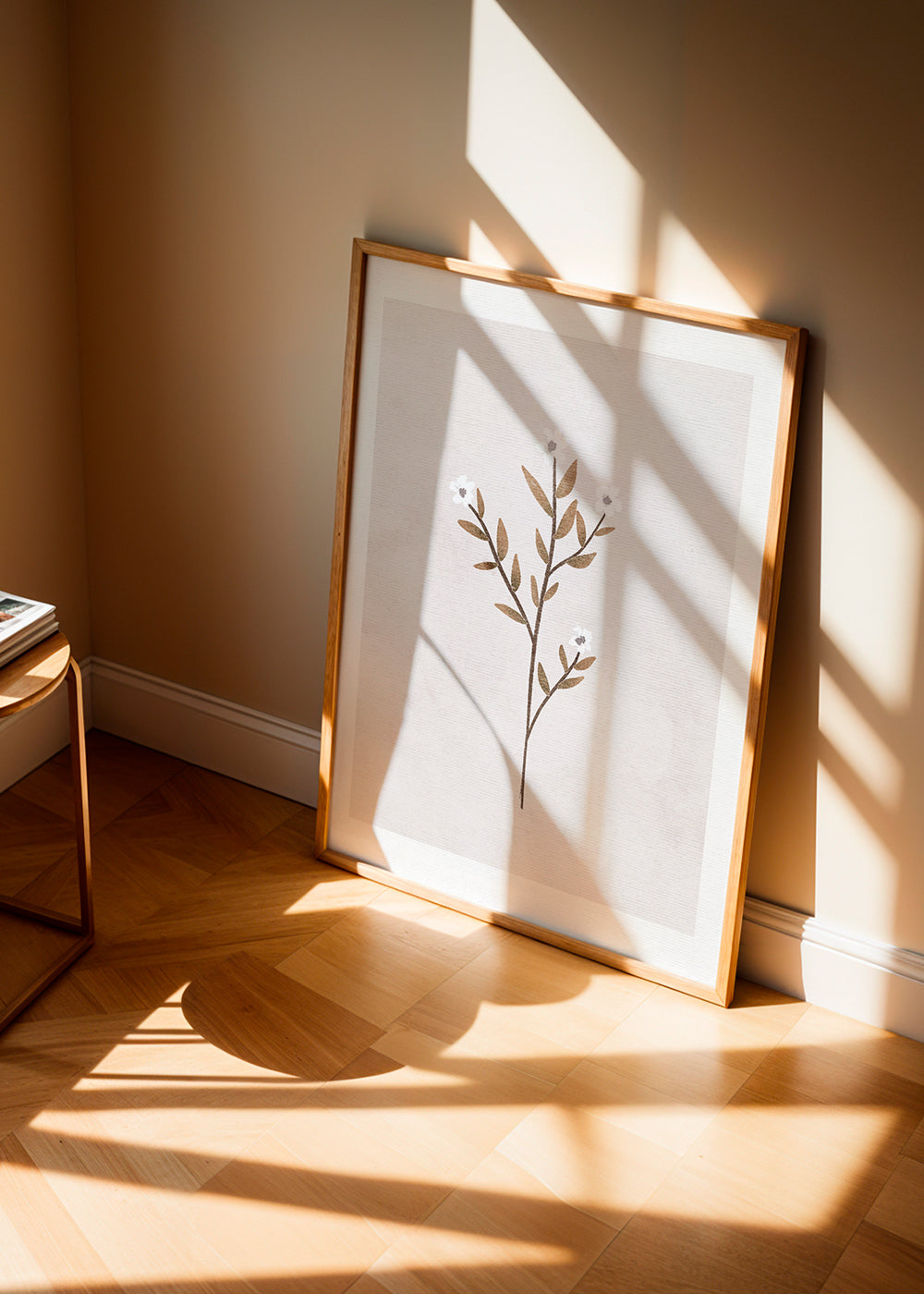 Botanisk poster med ömt minimalistiskt grenkant