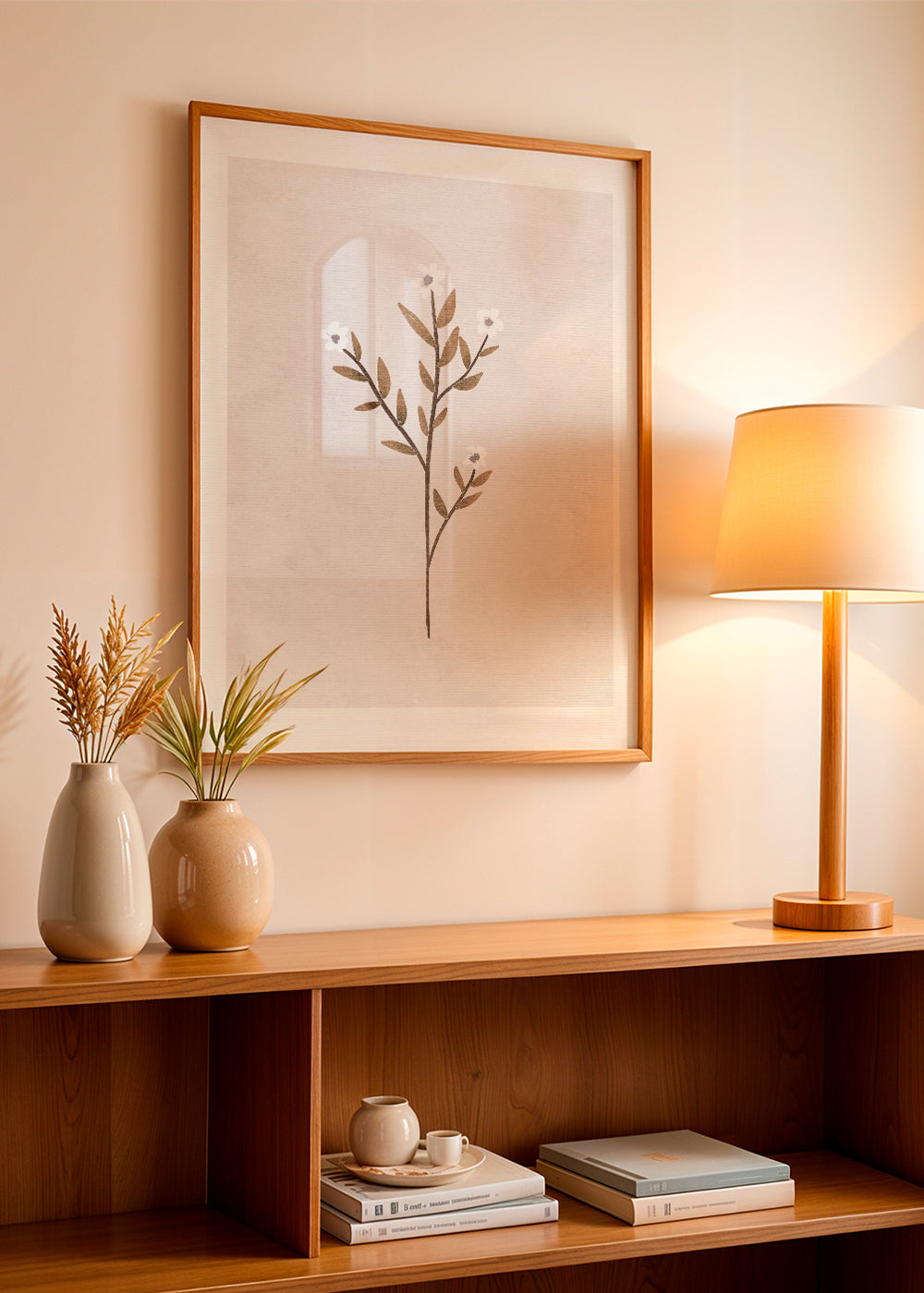 Botanisk poster med ömt minimalistiskt grenkant