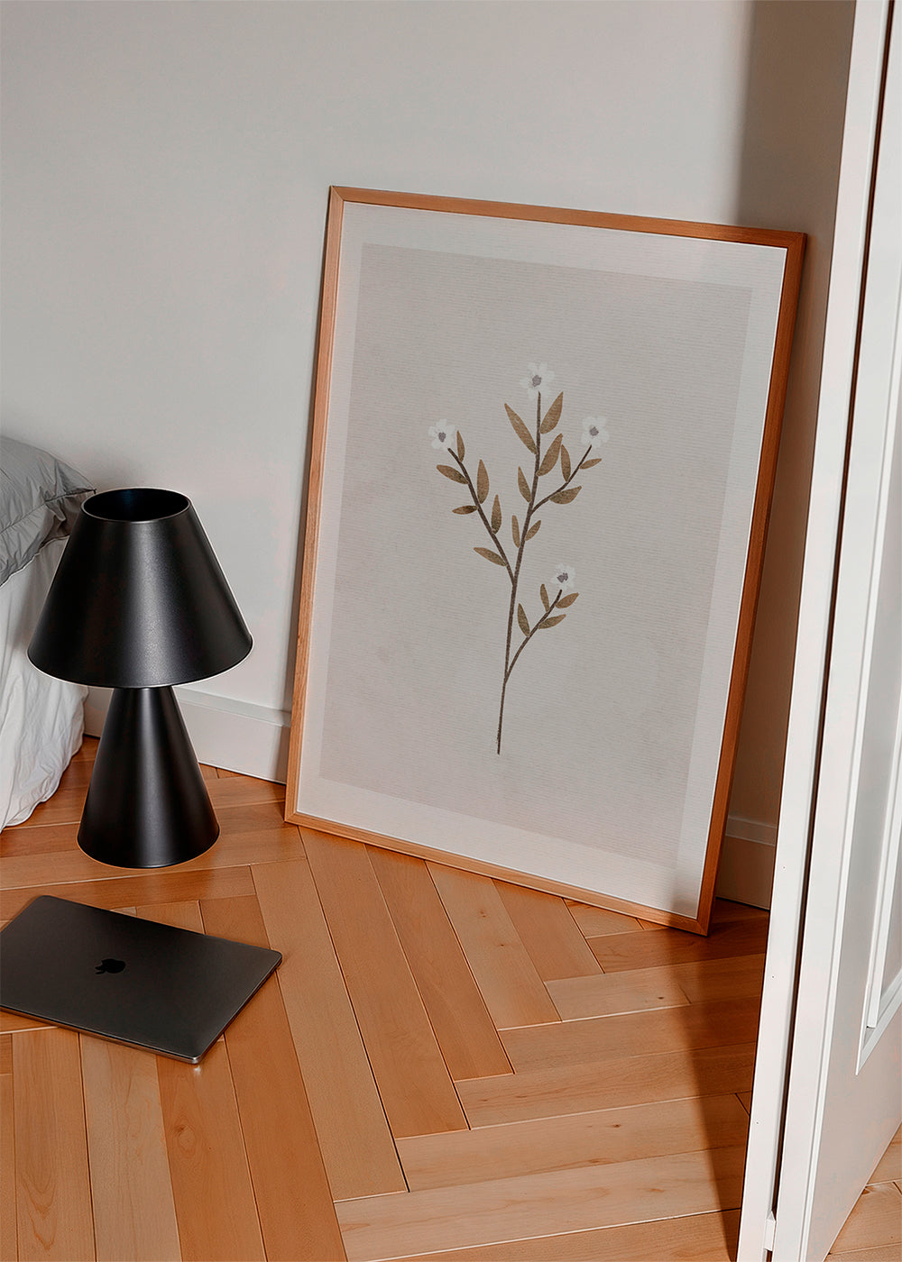 Botanisk poster med ömt minimalistiskt grenkant