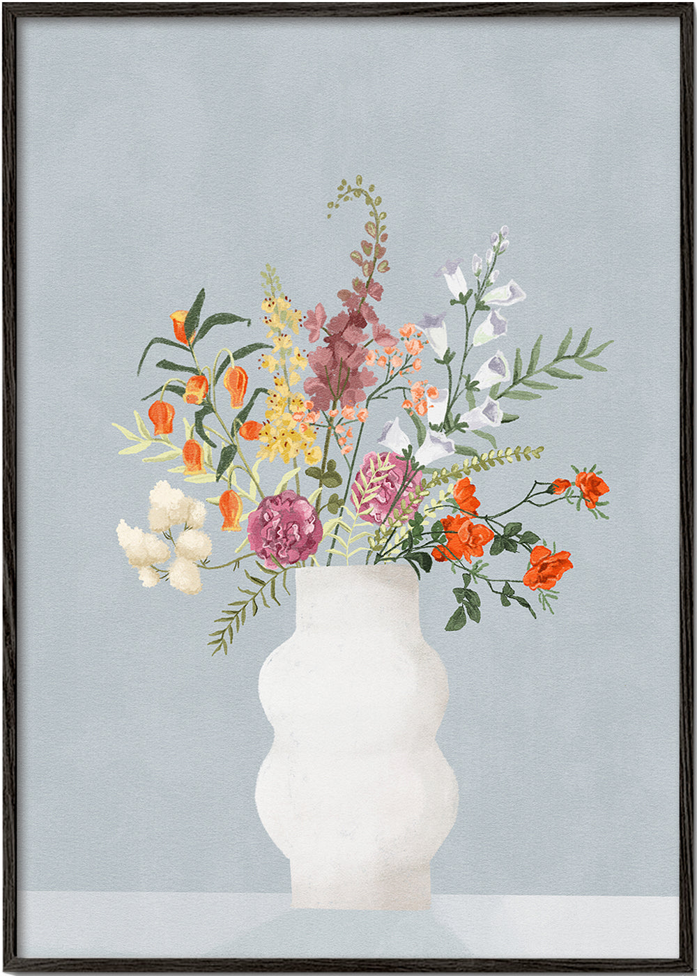 Botanisk poster med vas och färgglad bukett