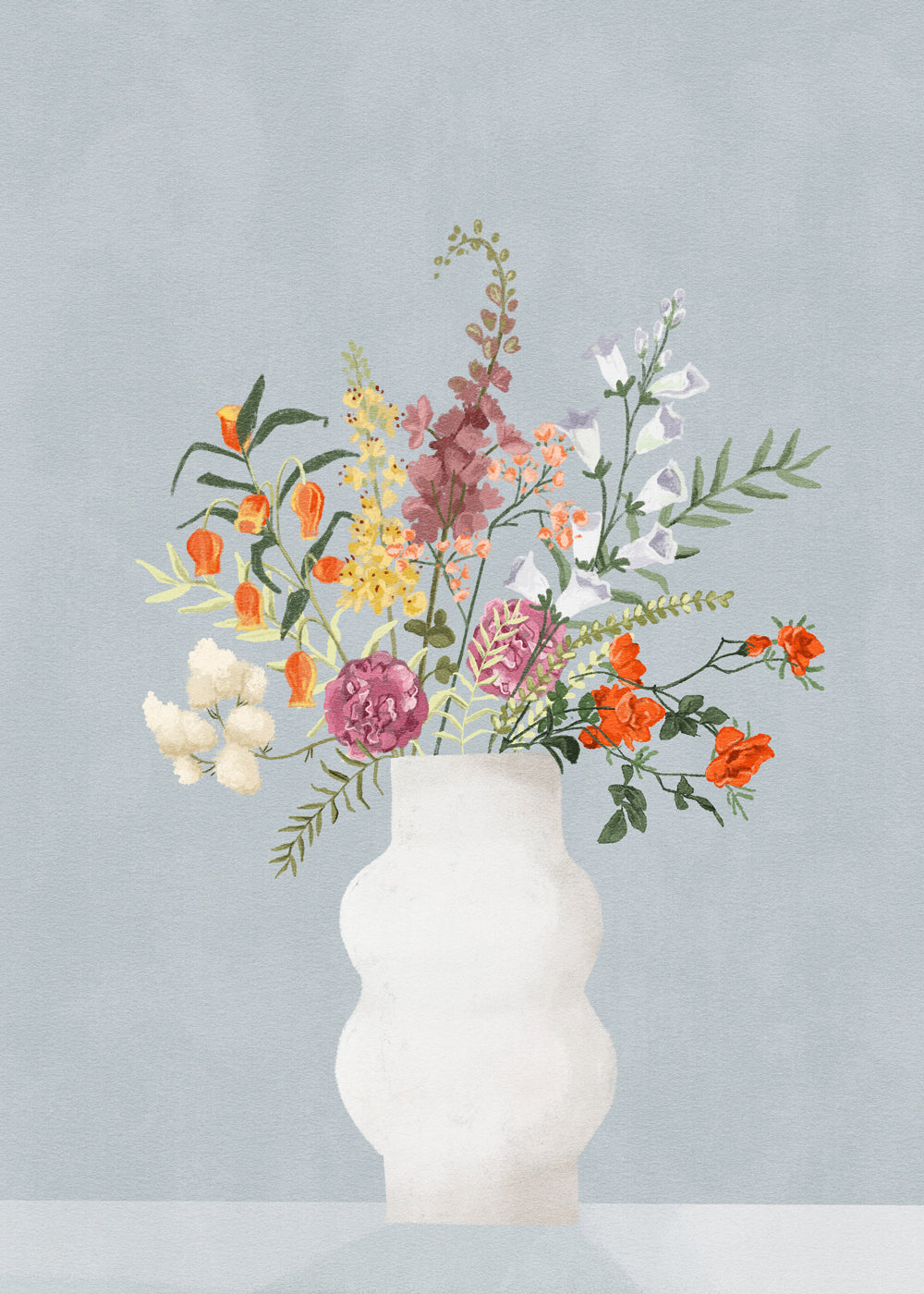 Botanisk poster med vas och färgglad bukett