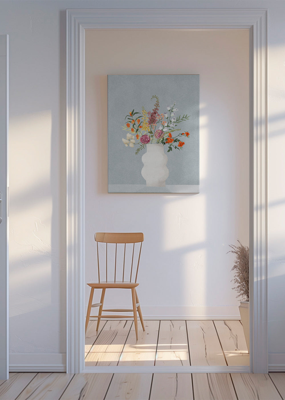 Botanisk poster med vas och färgglad bukett