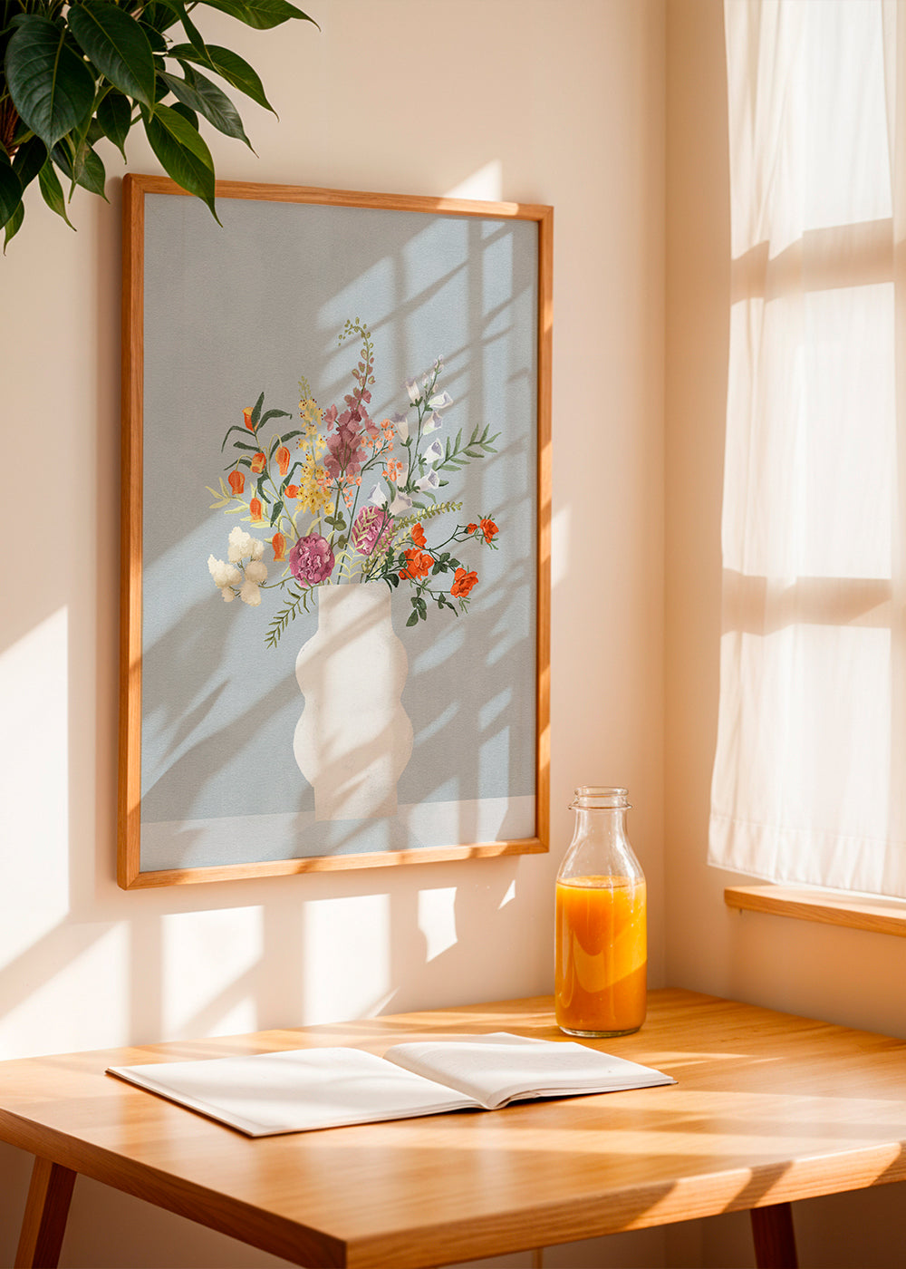 Botanisk poster med vas och färgglad bukett