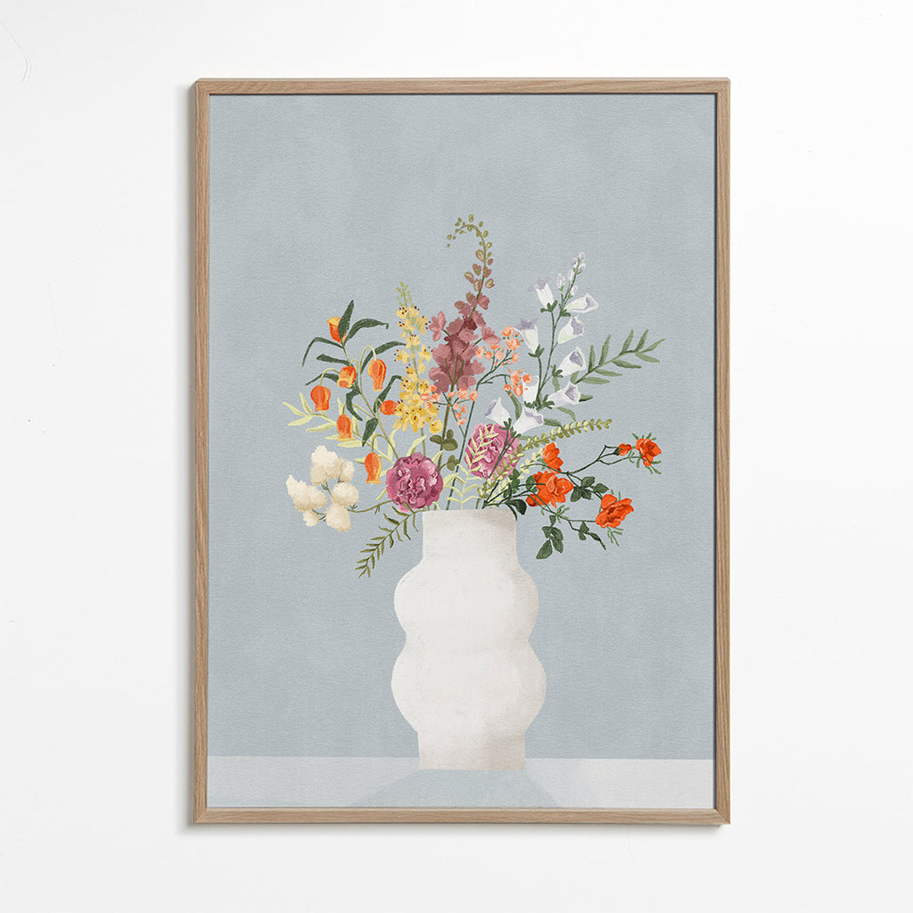 Botanisk poster med vas och färgglad bukett