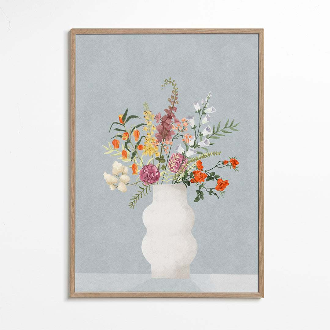 Botanisk poster med vas och färgglad bukett