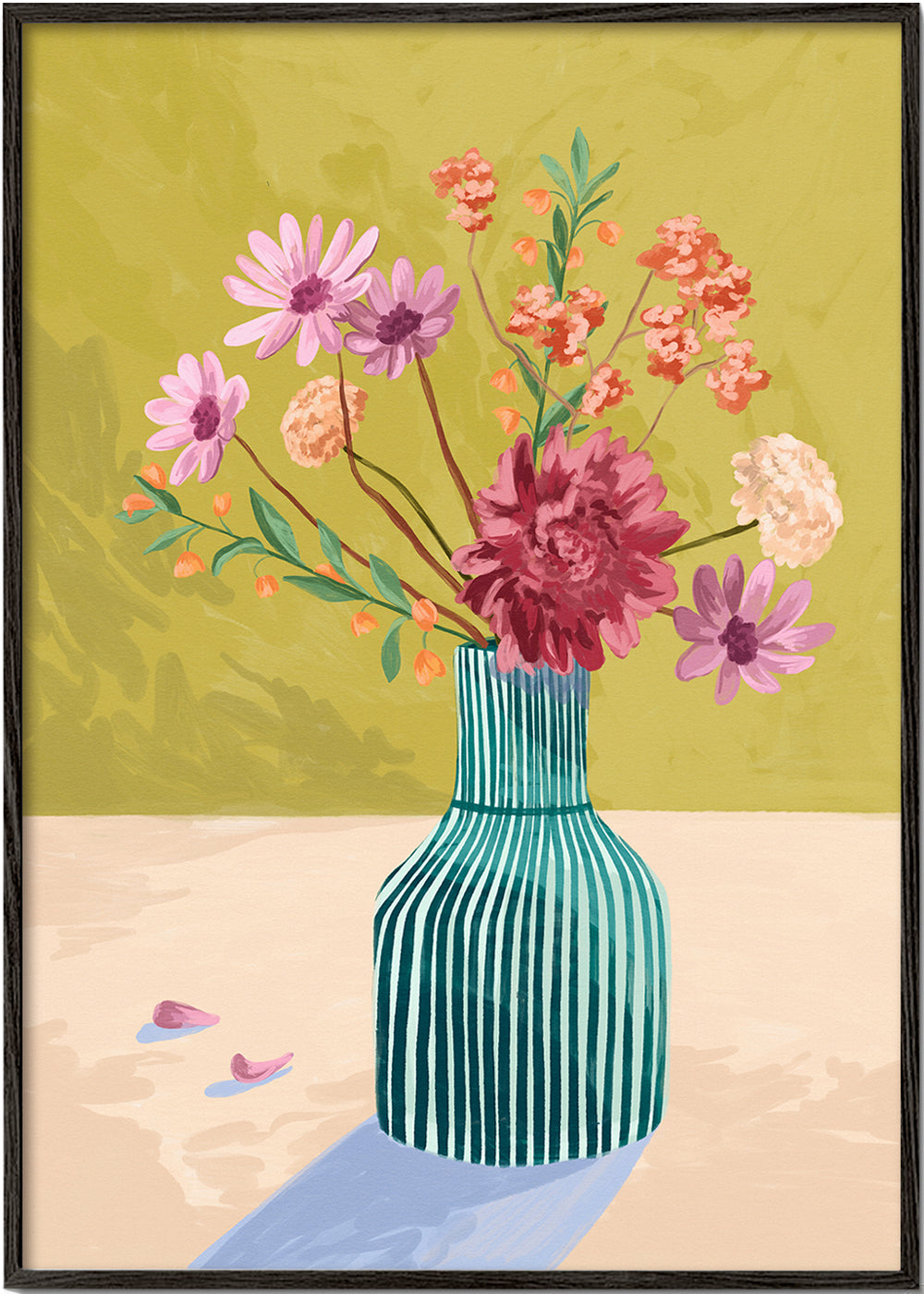 Botanisk poster randig vas med blombukett