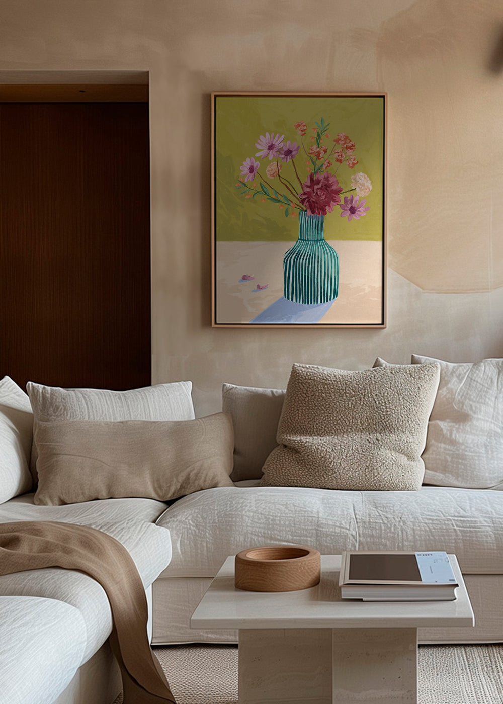 Botanisk poster randig vas med blombukett