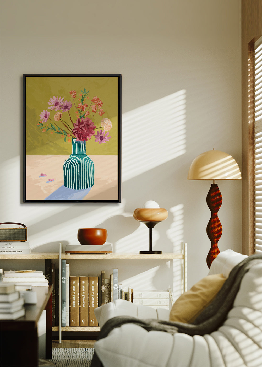 Botanisk poster randig vas med blombukett
