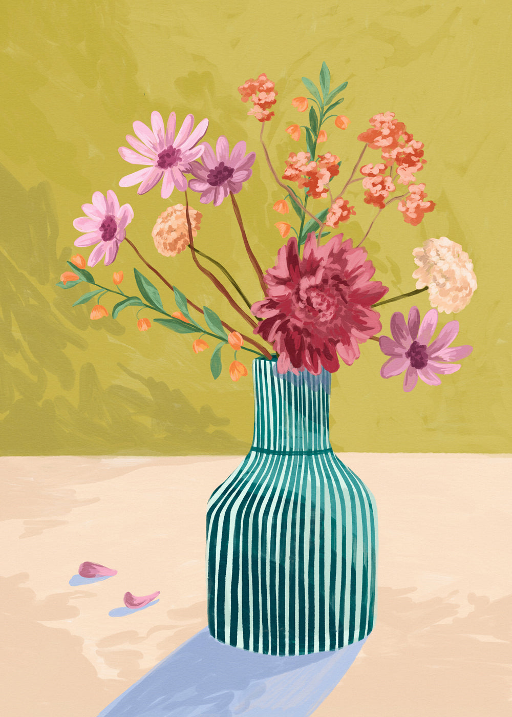 Botanisk poster randig vas med blombukett