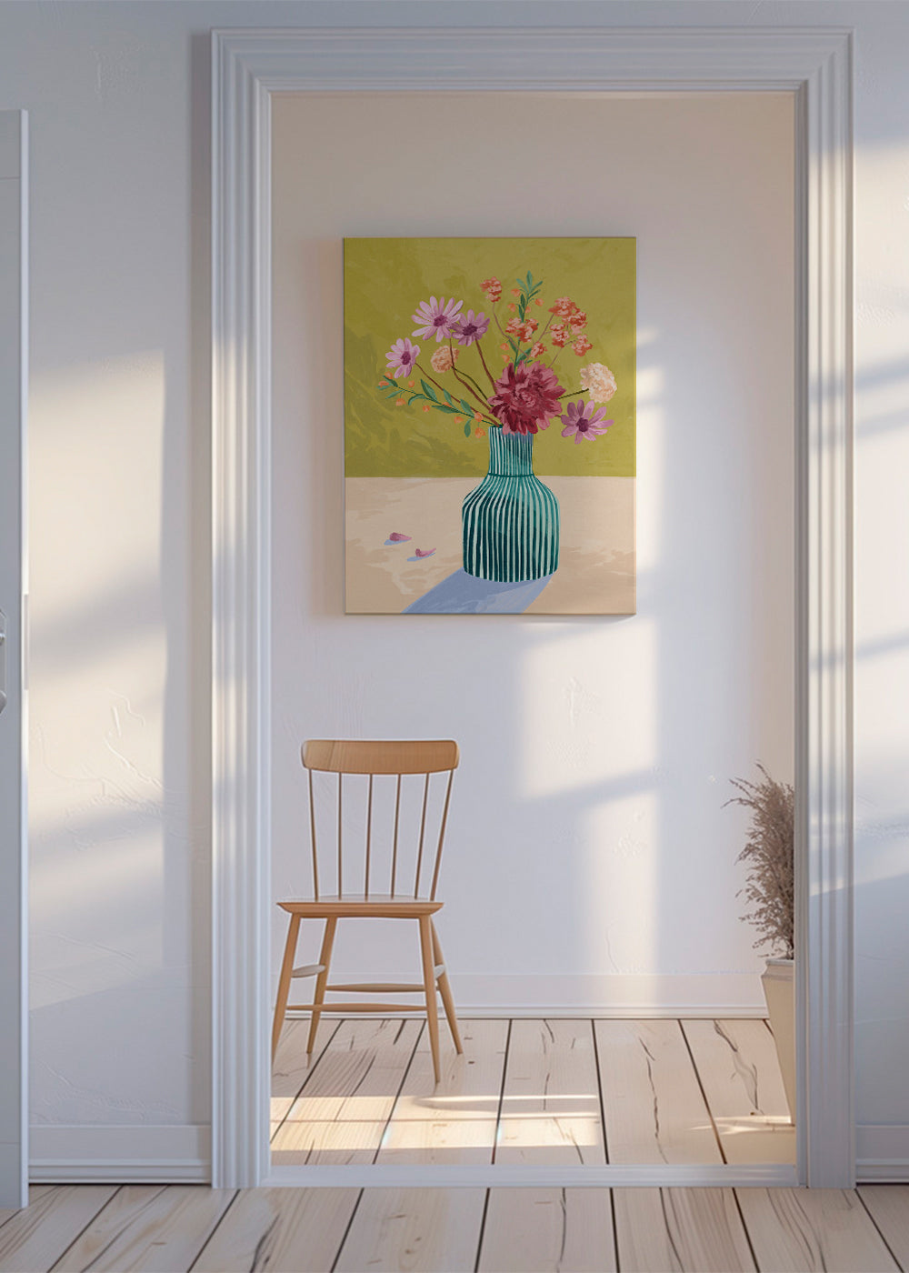 Botanisk poster randig vas med blombukett
