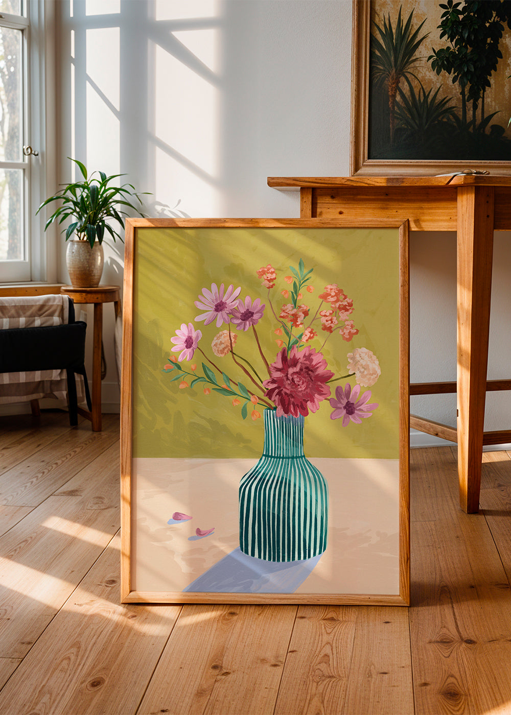 Botanisk poster randig vas med blombukett
