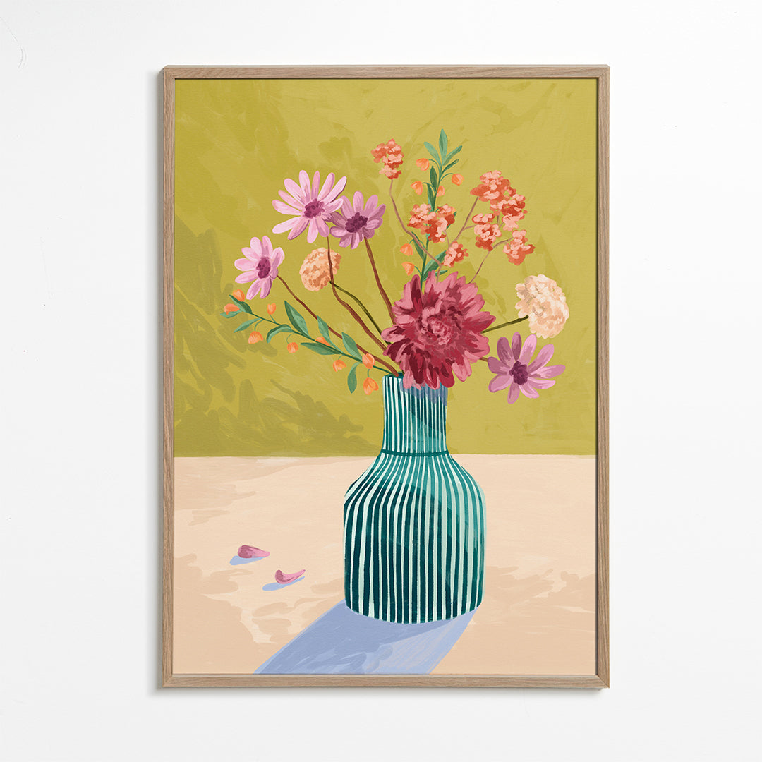 Botanisk poster randig vas med blombukett