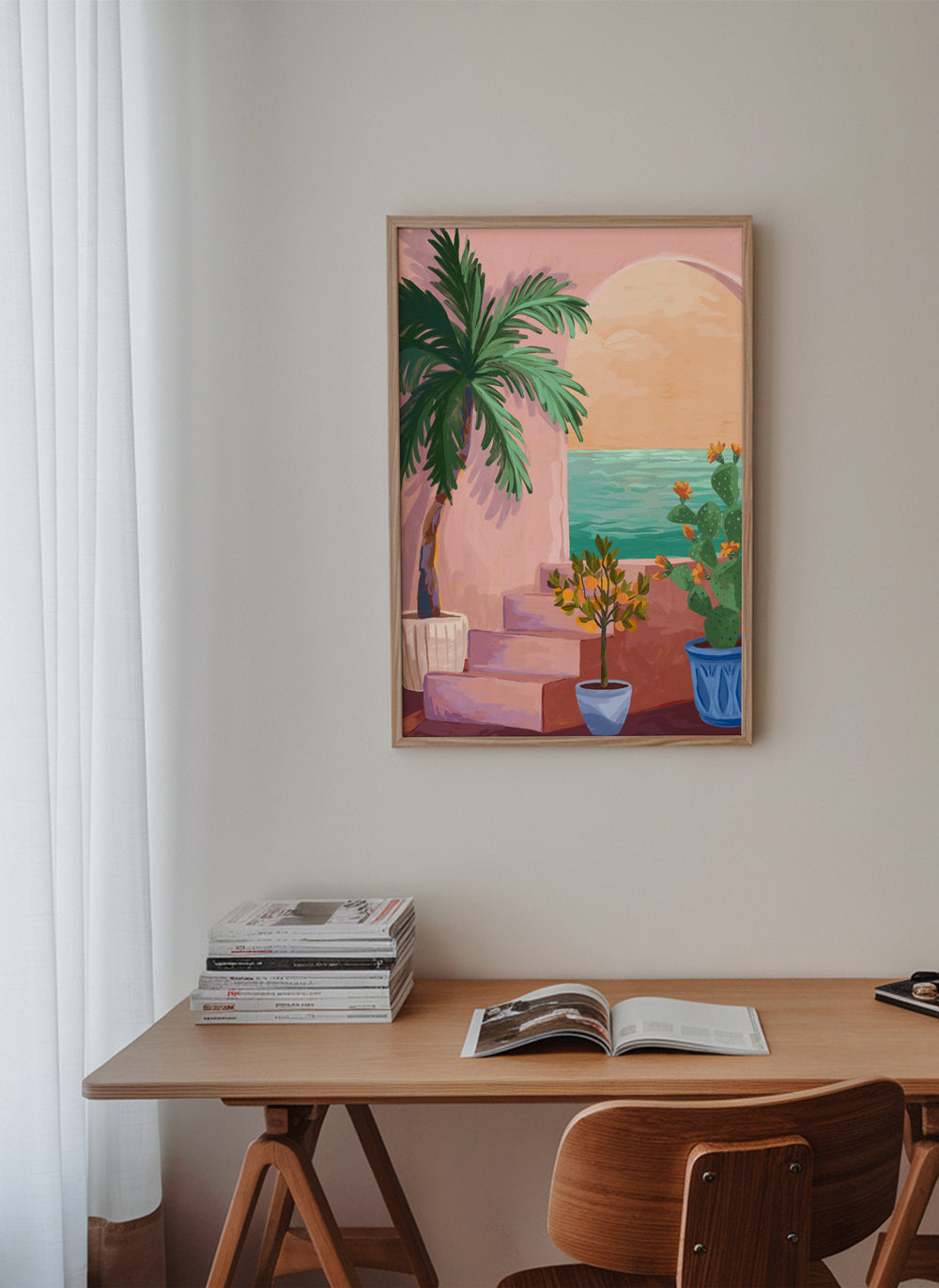 Botanisk affisch med palm och kaktus