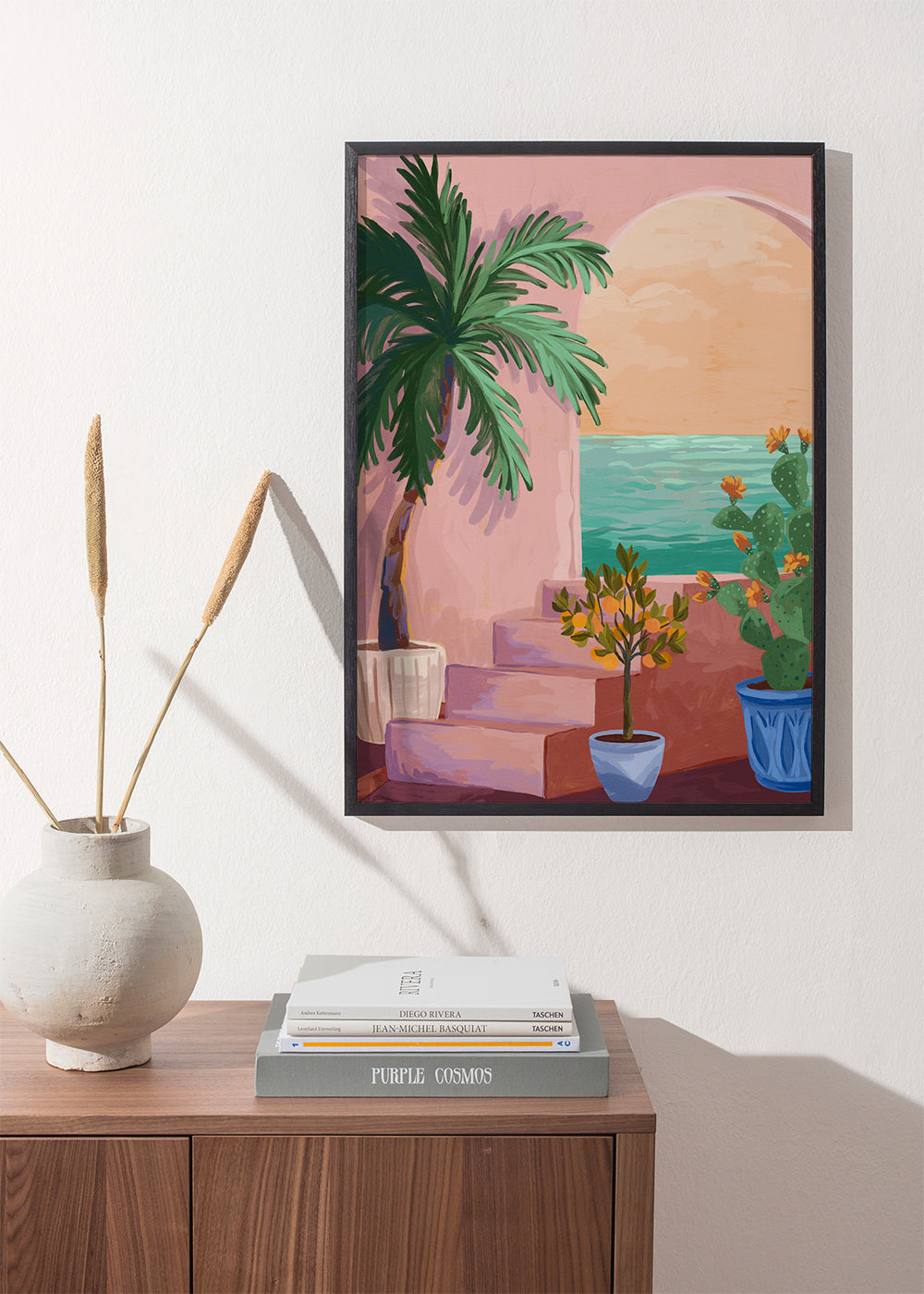Botanisk affisch med palm och kaktus