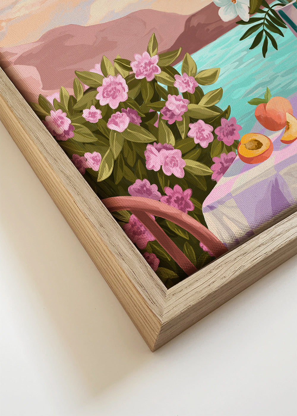 Botanisk poster med vas och frukt vid havet