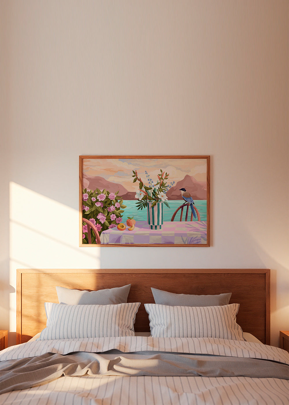 Botanisk poster med vas och frukt vid havet
