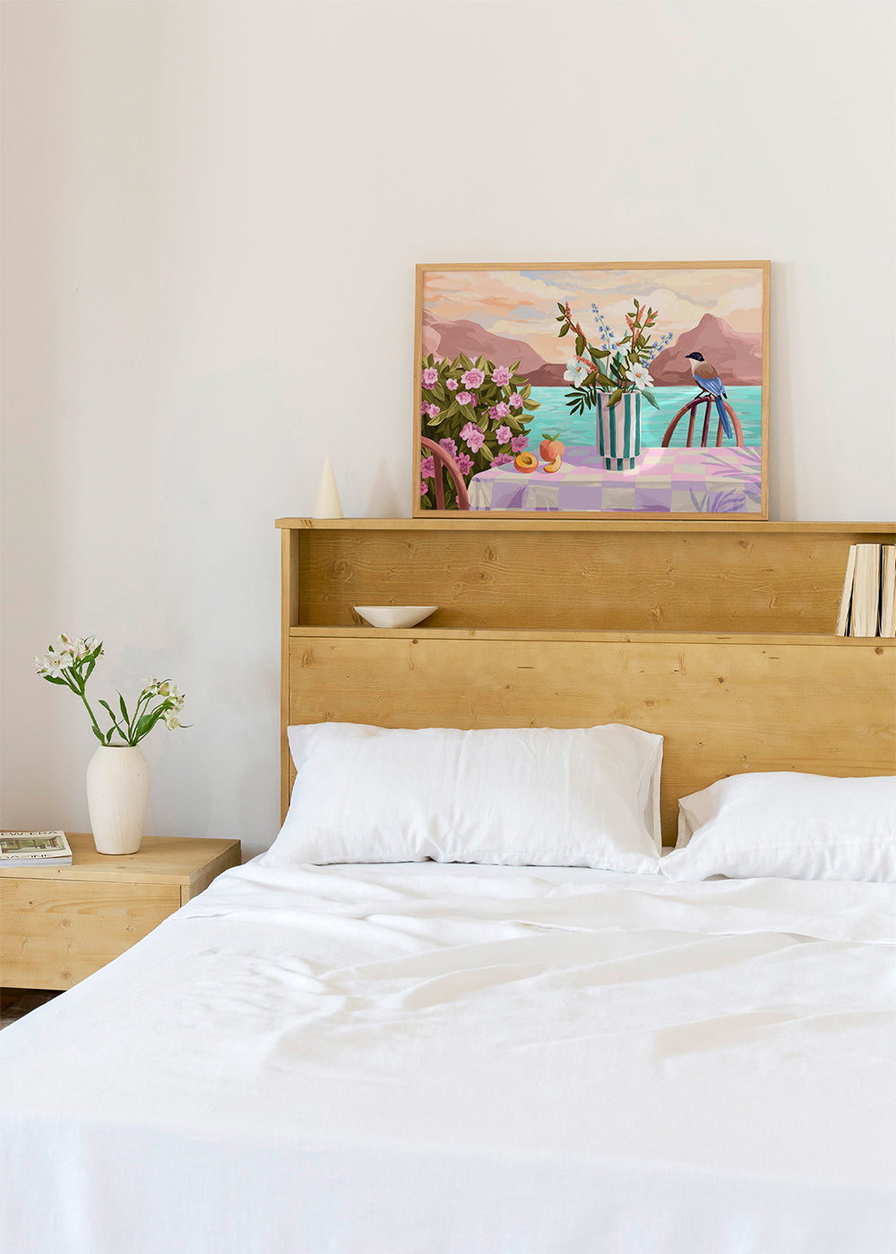 Botanisk poster med vas och frukt vid havet