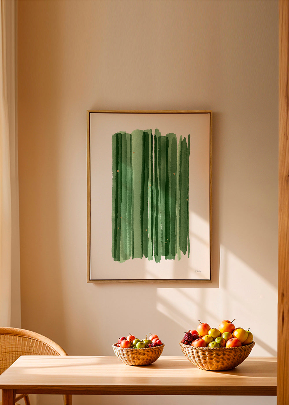 Botanisk poster med vertikala gröna penseldrag
