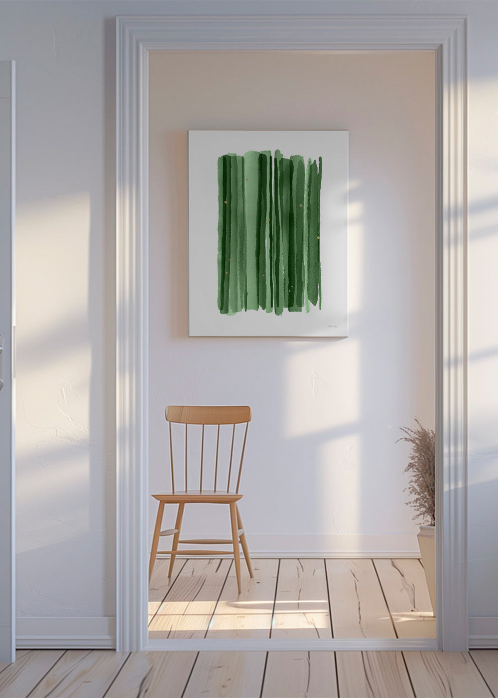 Botanisk poster med vertikala gröna penseldrag