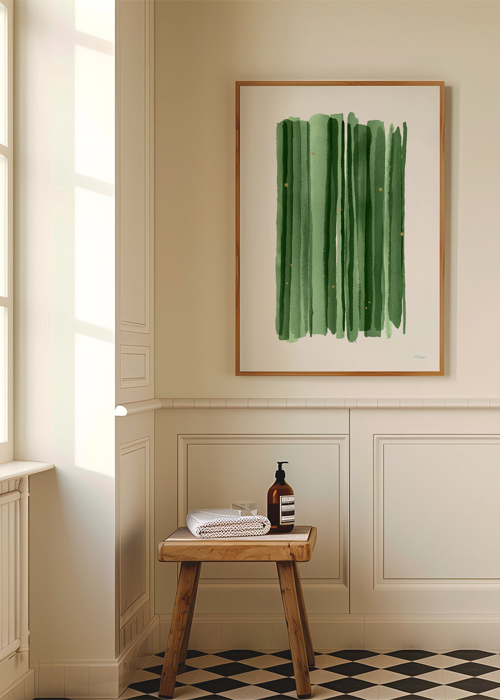 Botanisk poster med vertikala gröna penseldrag