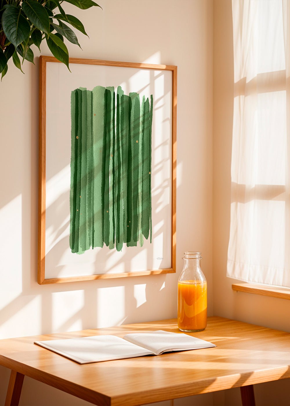 Botanisk poster med vertikala gröna penseldrag