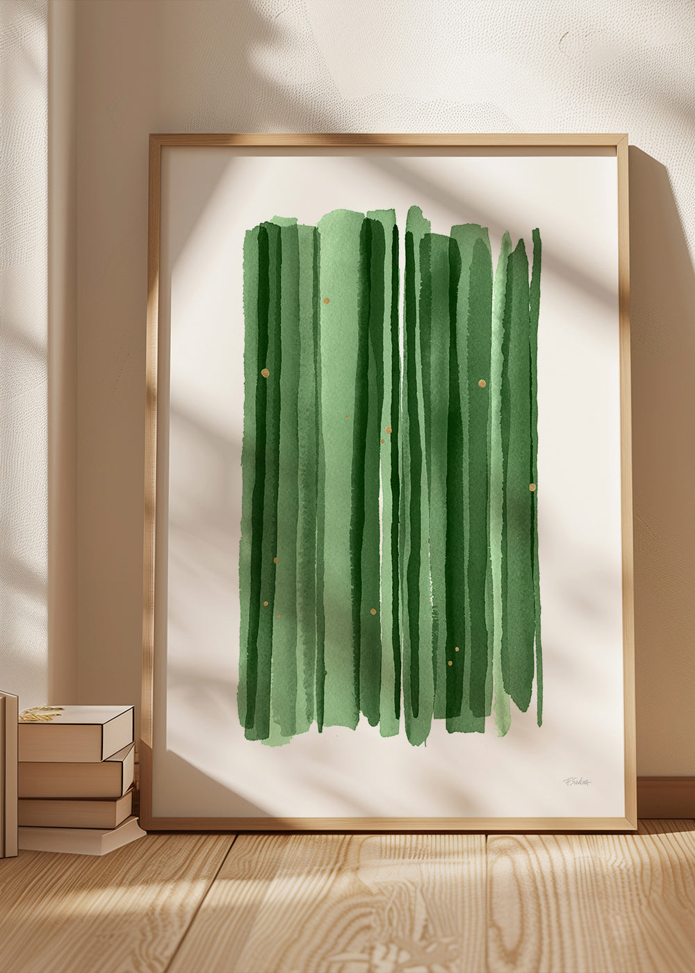 Botanisk poster med vertikala gröna penseldrag