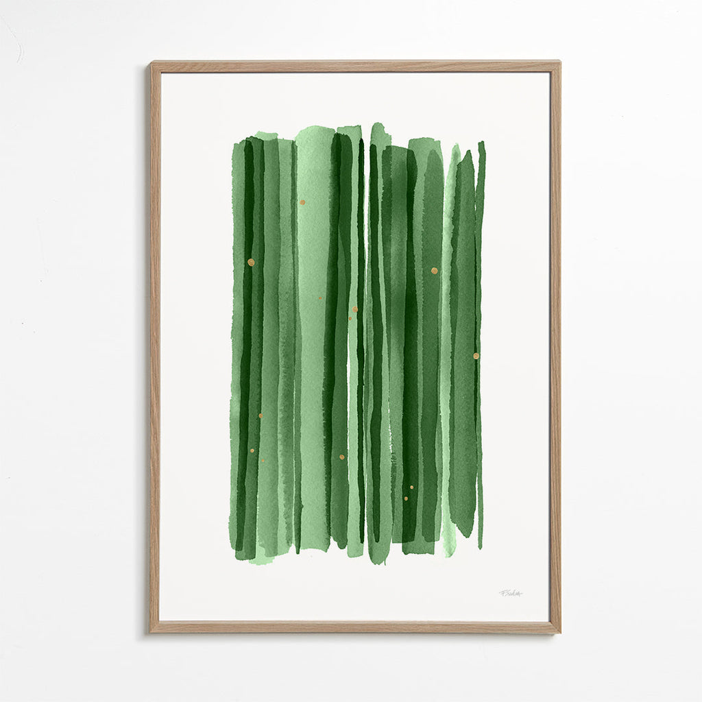 Botanisk poster med vertikala gröna penseldrag