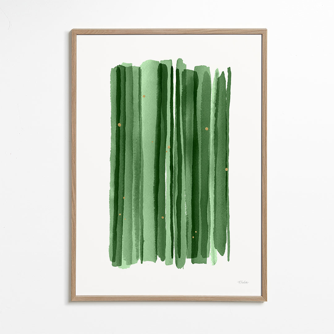 Botanisk poster med vertikala gröna penseldrag