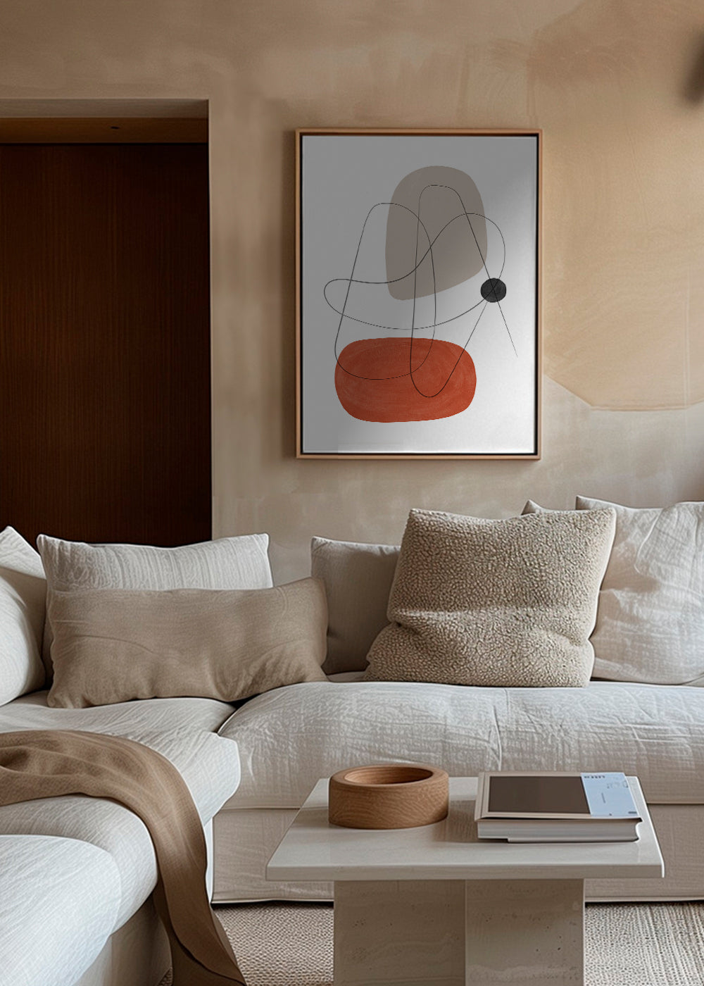 Abstrakt konst terrakotta och beige