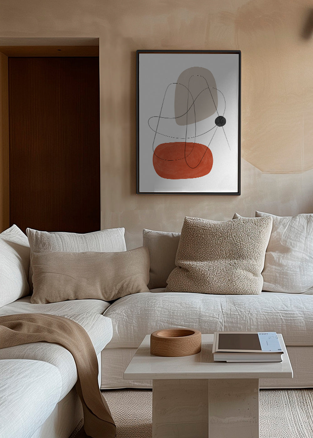 Abstrakt konst terrakotta och beige