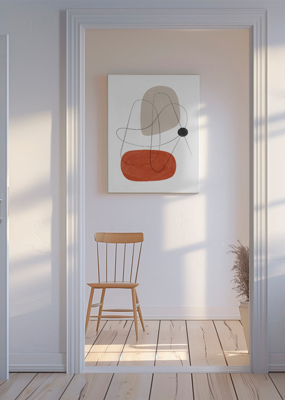 Abstrakt konst terrakotta och beige