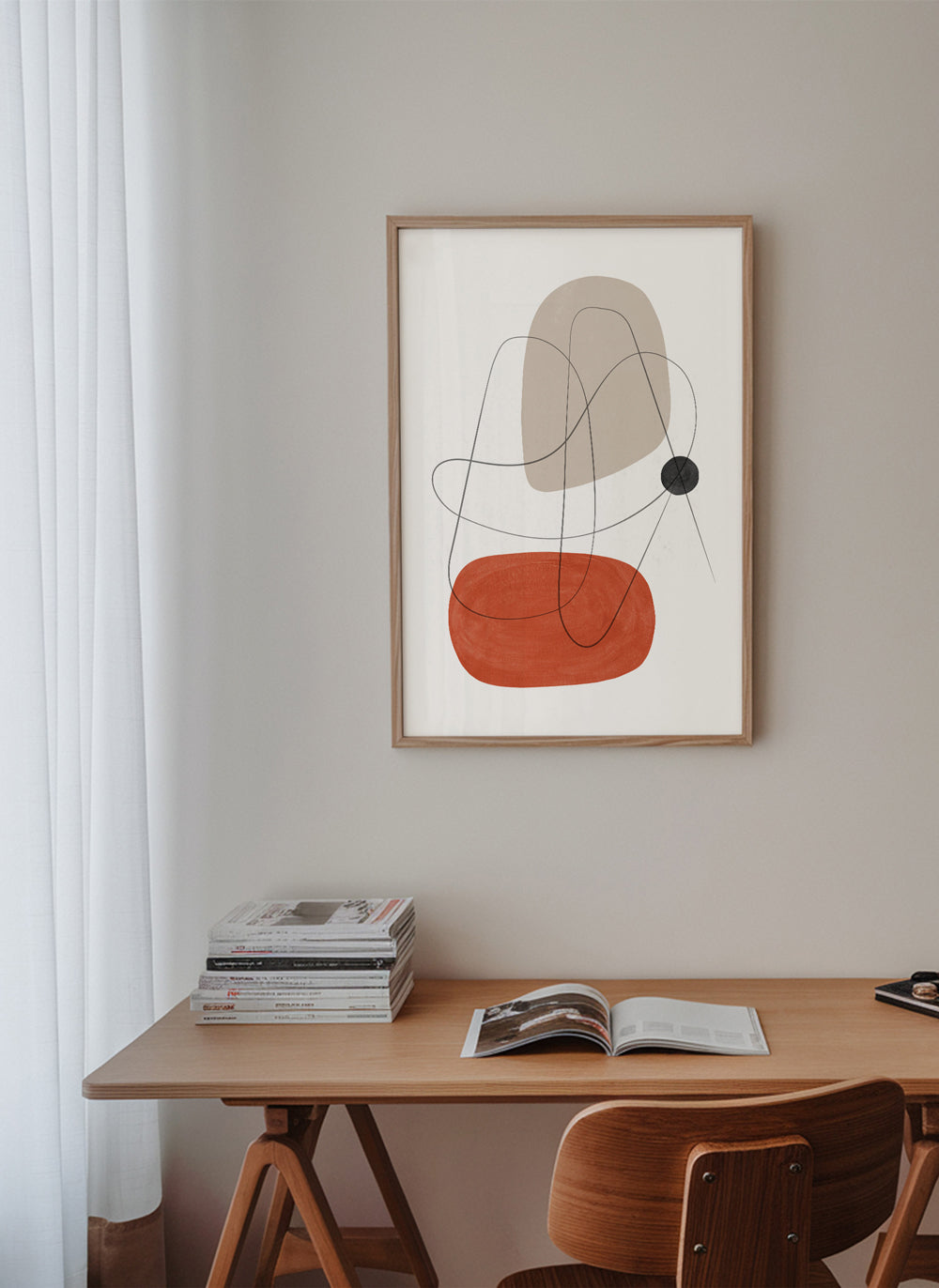 Abstrakt konst terrakotta och beige