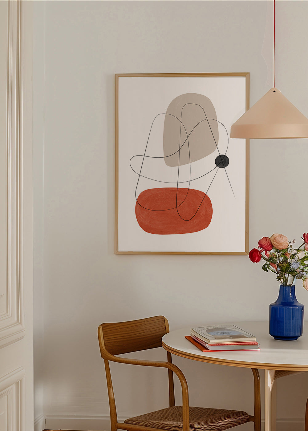 Abstrakt konst terrakotta och beige