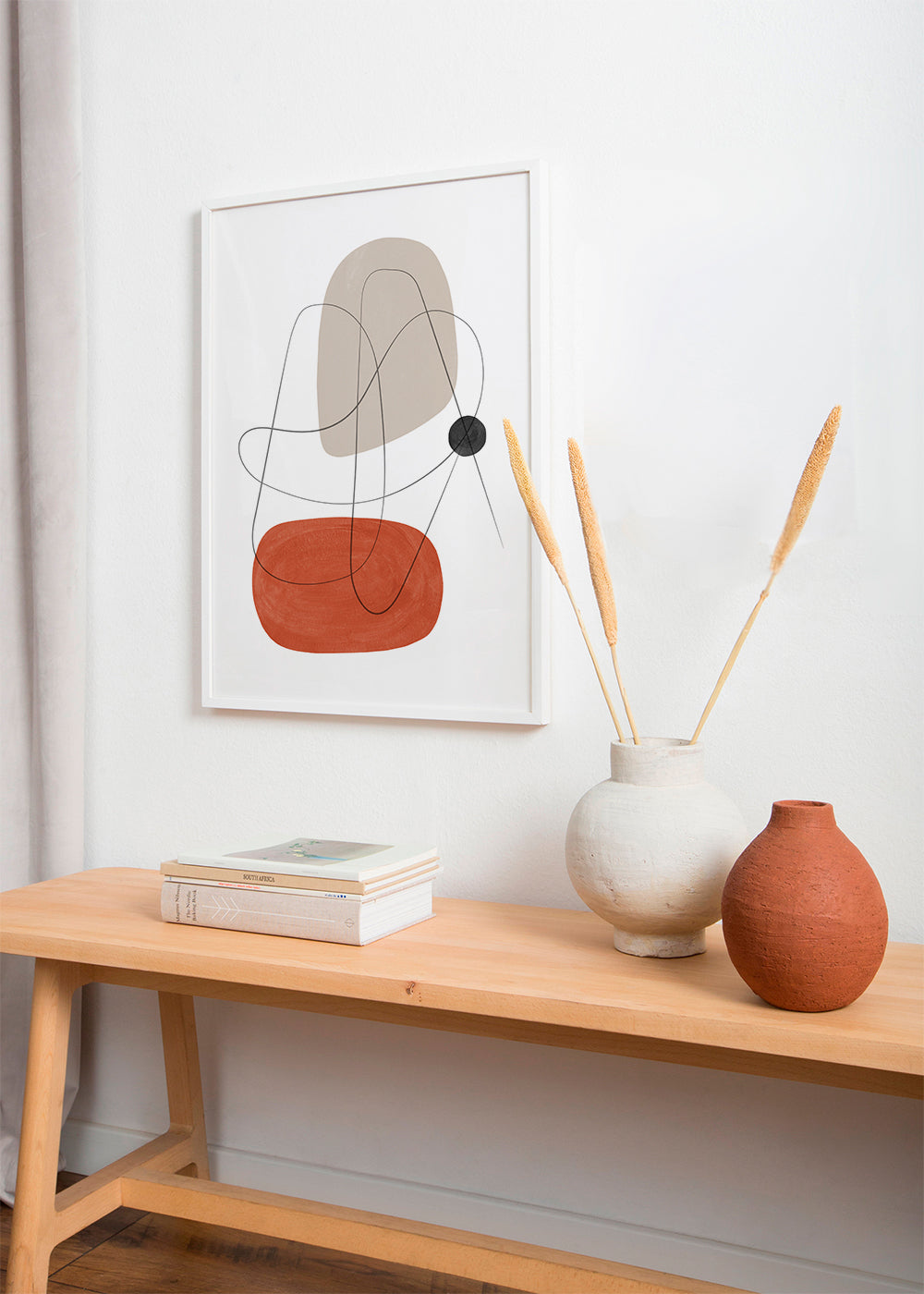 Abstrakt konst terrakotta och beige