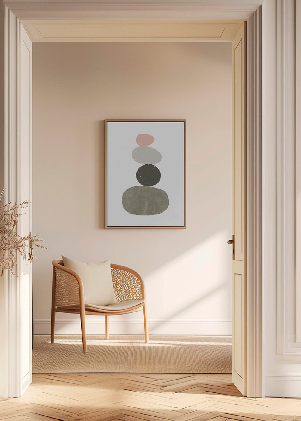 Avslappnande design med staplade stenar