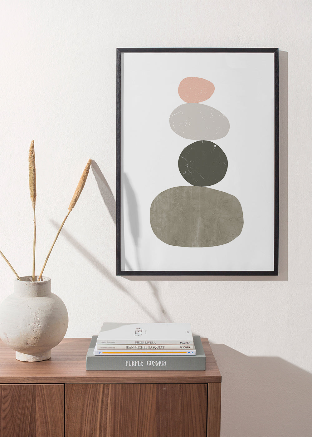 Avslappnande design med staplade stenar