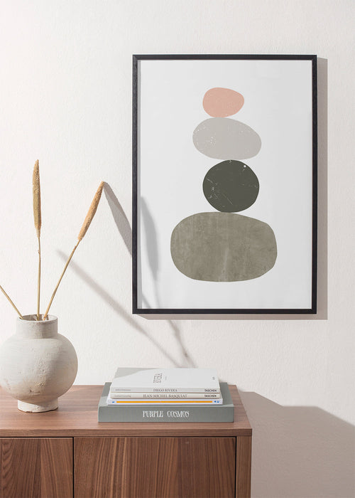 Avslappnande design med staplade stenar