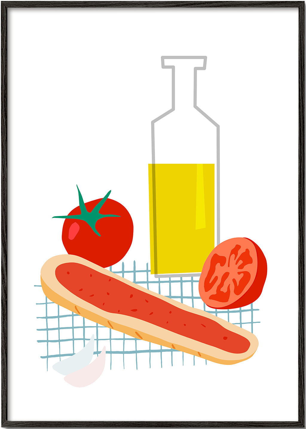 Kökskonst med bröd och tomat, illustration