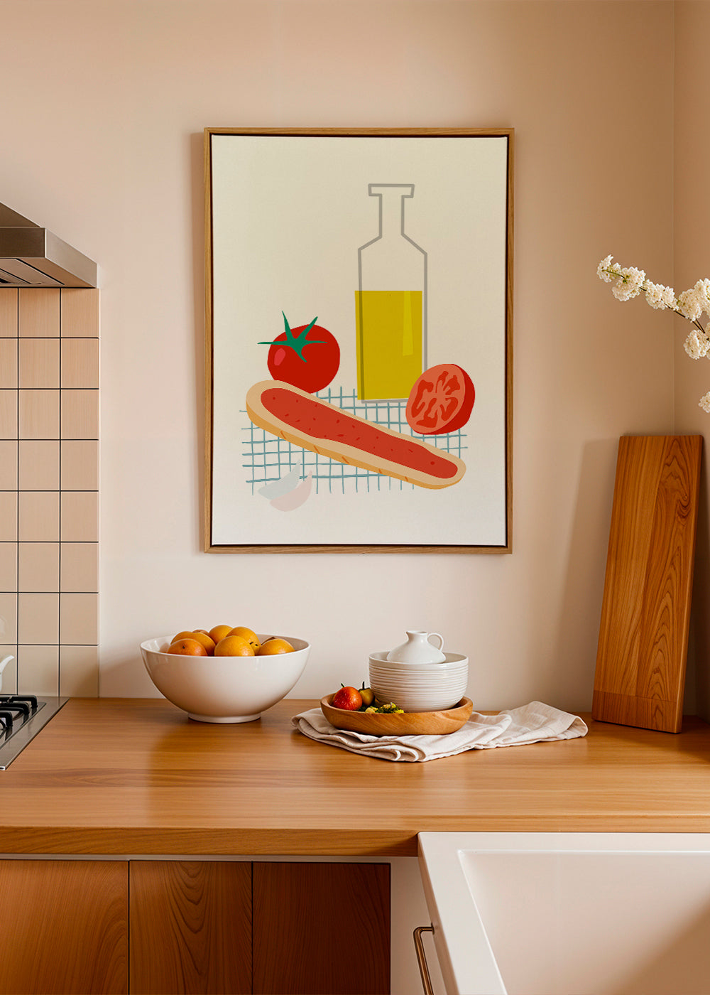 Kökskonst med bröd och tomat, illustration