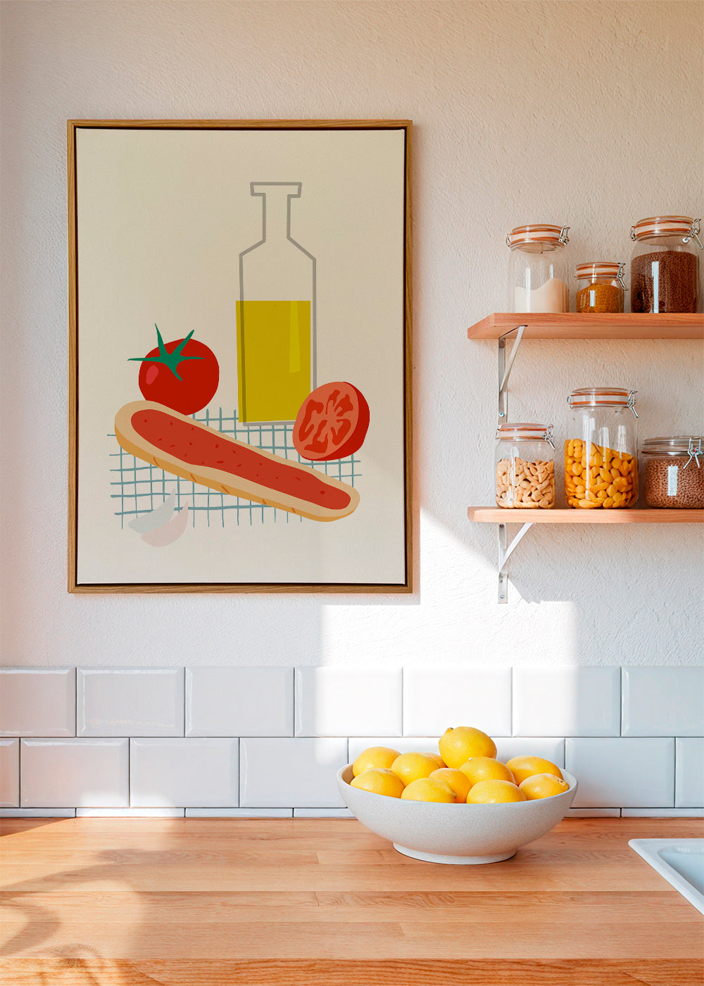 Kökskonst med bröd och tomat, illustration