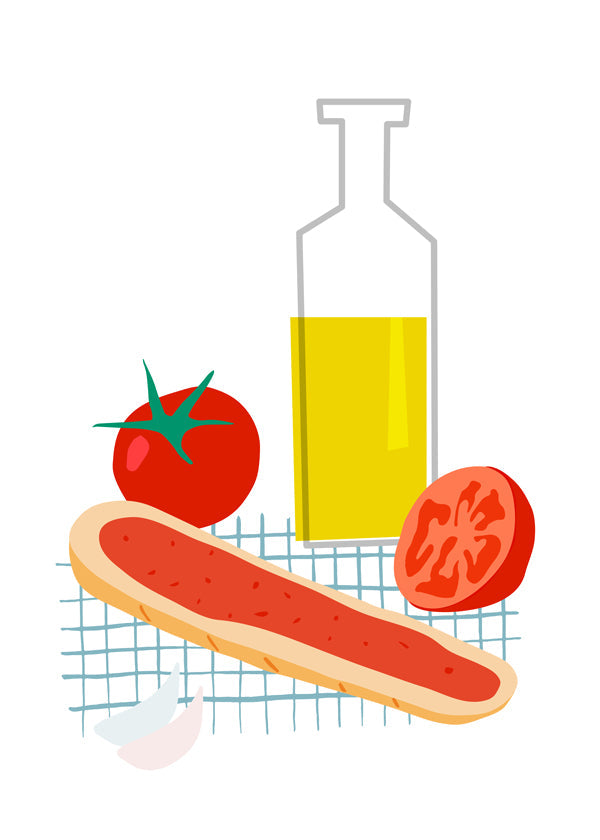 Kökskonst med bröd och tomat, illustration