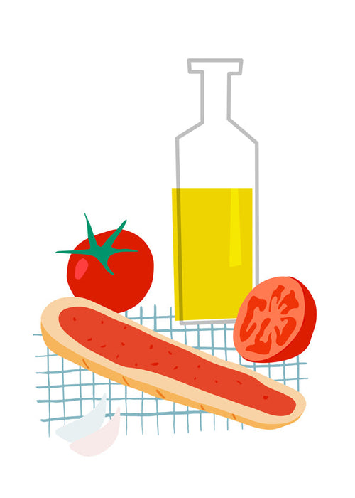 Kökskonst med bröd och tomat, illustration
