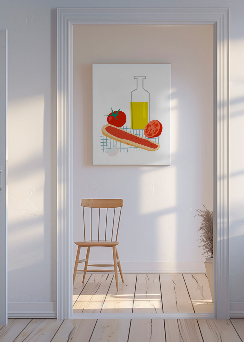 Kökskonst med bröd och tomat, illustration