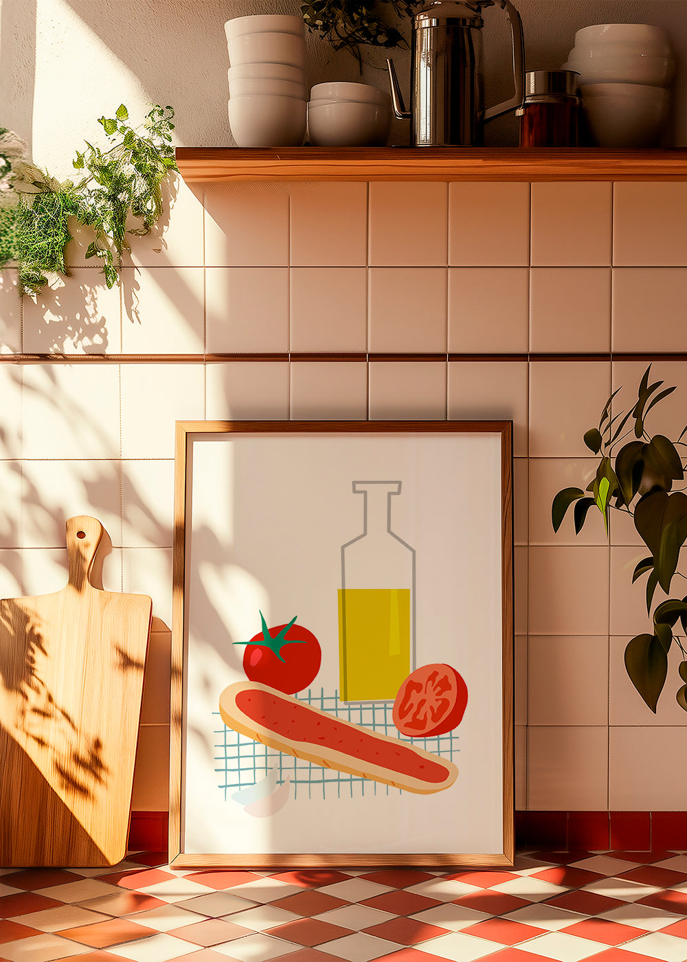 Kökskonst med bröd och tomat, illustration