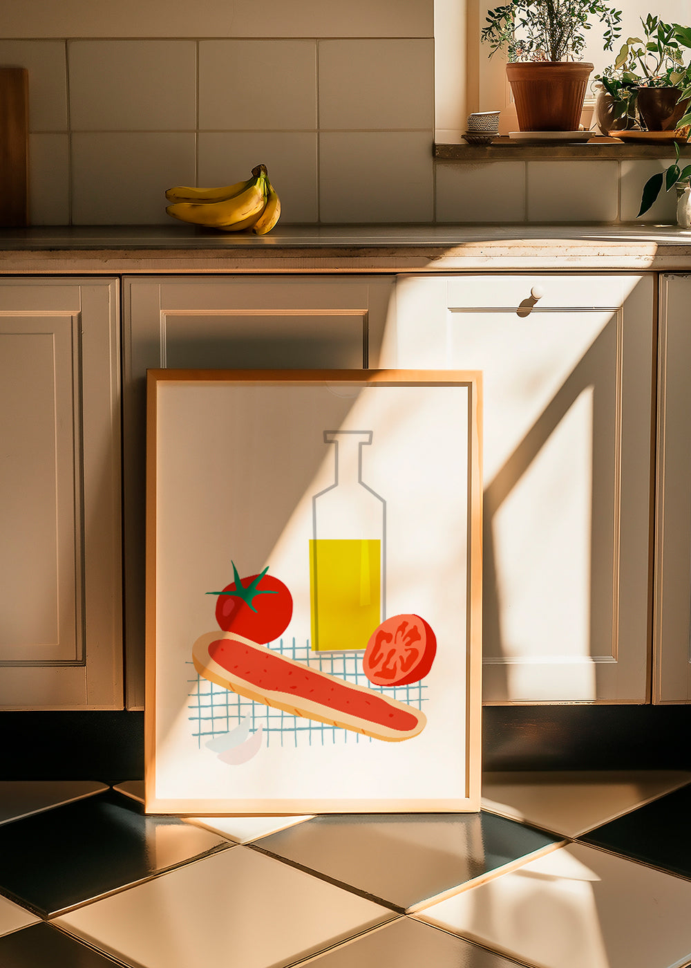 Kökskonst med bröd och tomat, illustration