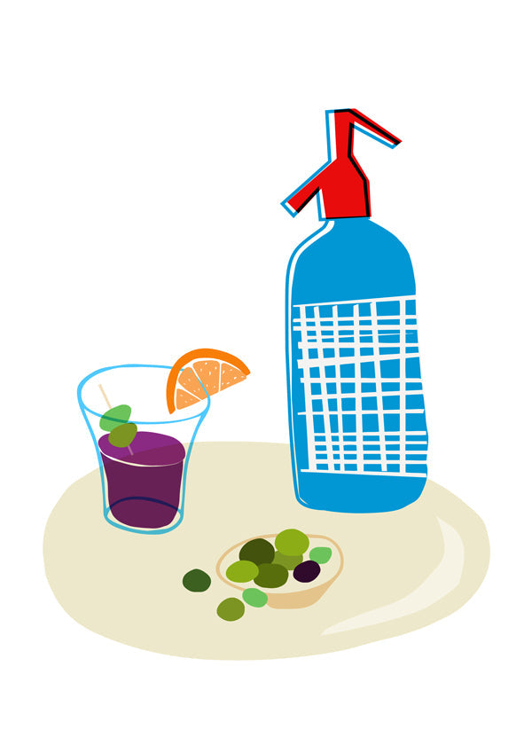 Kökskonst: sifonflaska och vermouthglas illustration