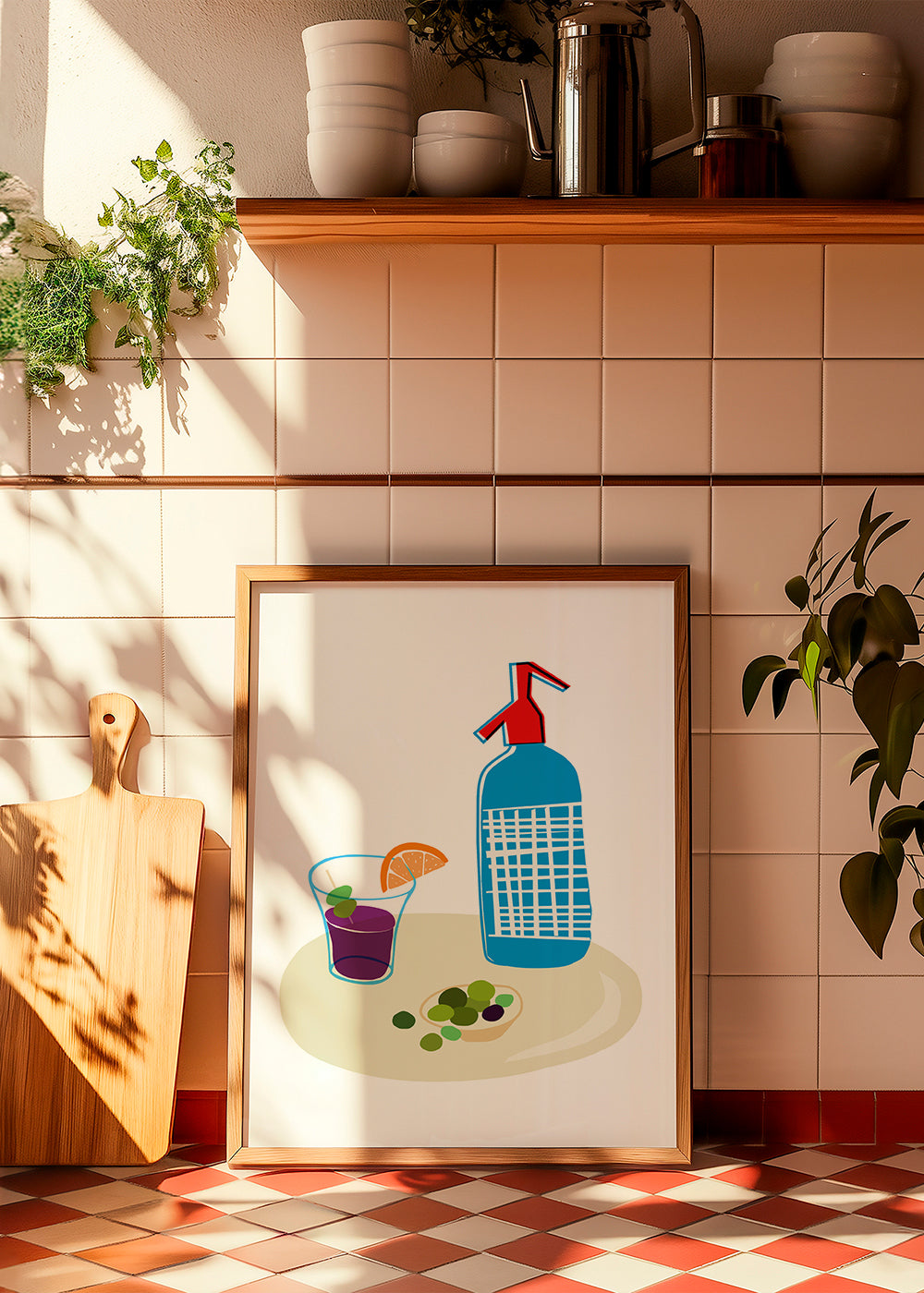 Kökskonst: sifonflaska och vermouthglas illustration