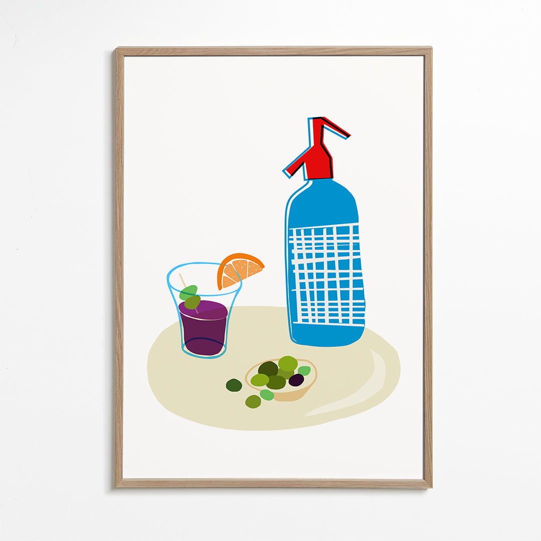 Kökskonst: sifonflaska och vermouthglas illustration