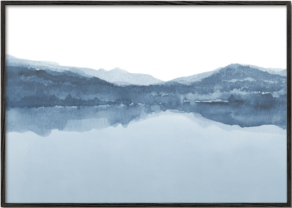 Akvarell landskap sjö och berg